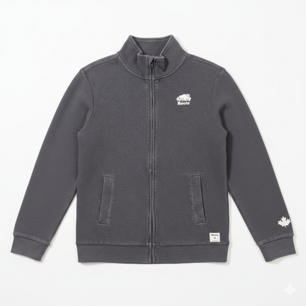 Roots Kids Full Zip Sweatshirt Jacket Grey Mock Neck Boys Youth Size XXL 13 14